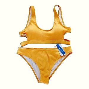 Cupshe Bikini Ribbed Padded Yellow Set Size XL
